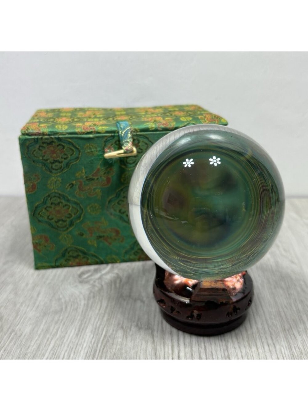 4" Crystal Ball Clear w/ Wodden Stand Decorative Presentation Box